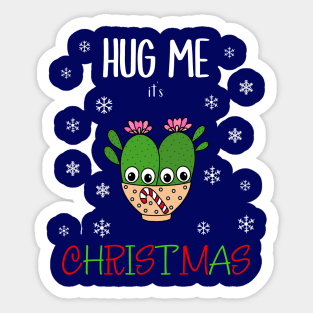 Hug Me It's Christmas - Cacti Couple In Christmas Candy Cane Bowl Sticker
